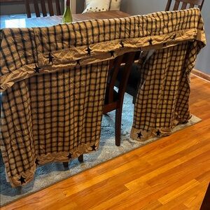 Plaid Star-Trim Valance/Panel in Tan and Navy